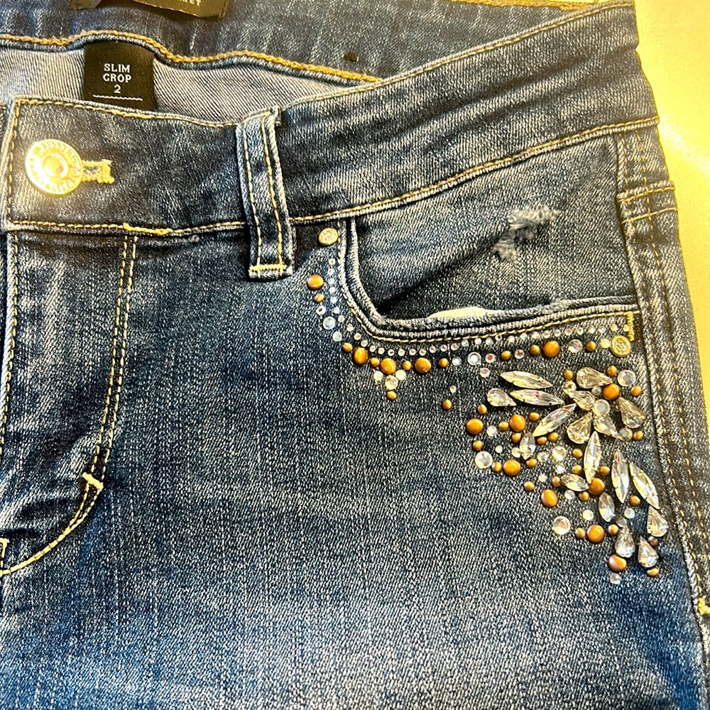 Never worn WHBM crystal studded jeans, Sz 2